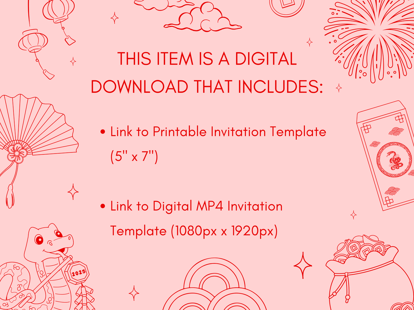 2025 Year of the Snake Chinese New Year Invitation| Red Lunar New Year | Printable | Editable