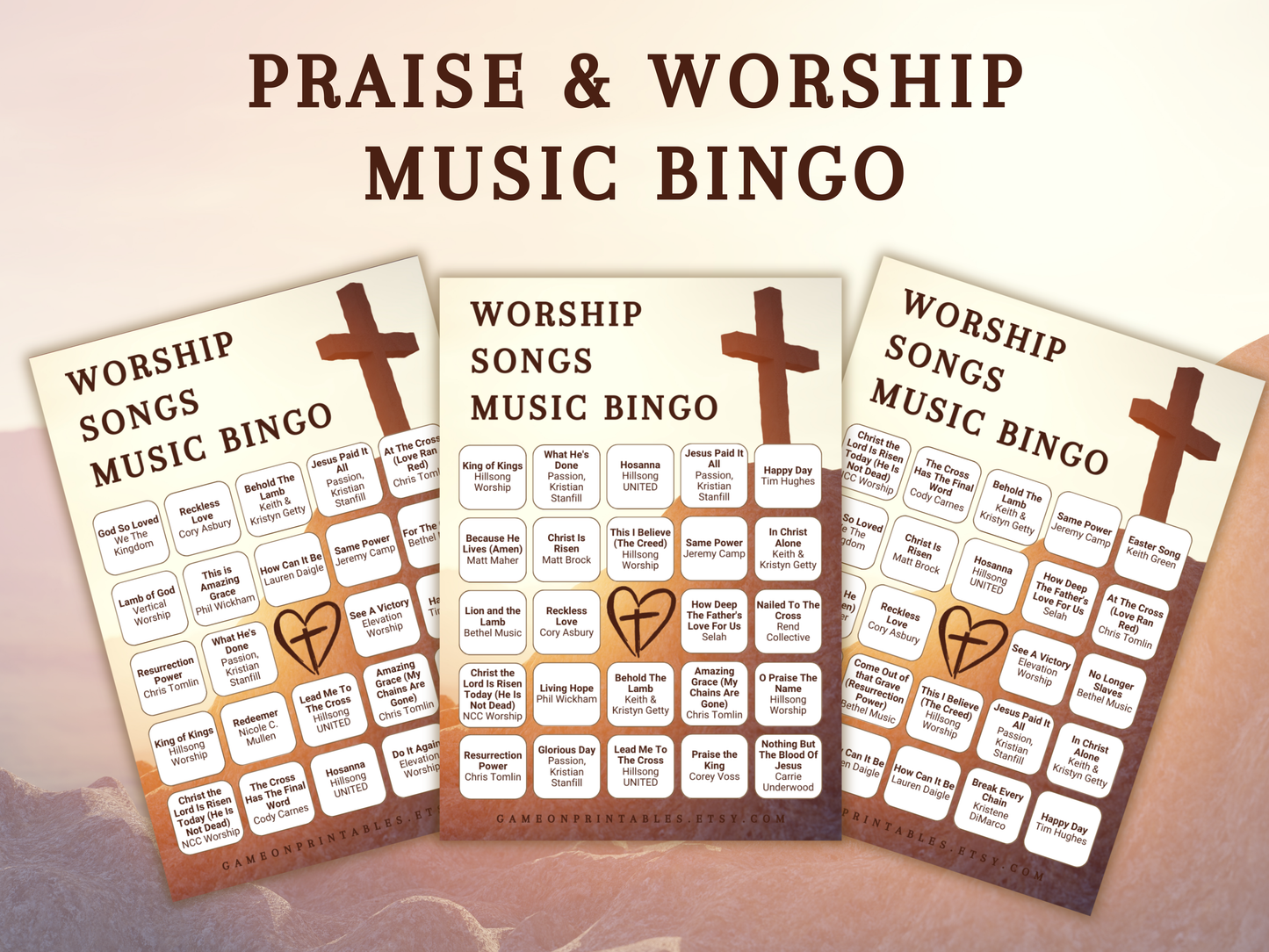 Christian worship music bingo