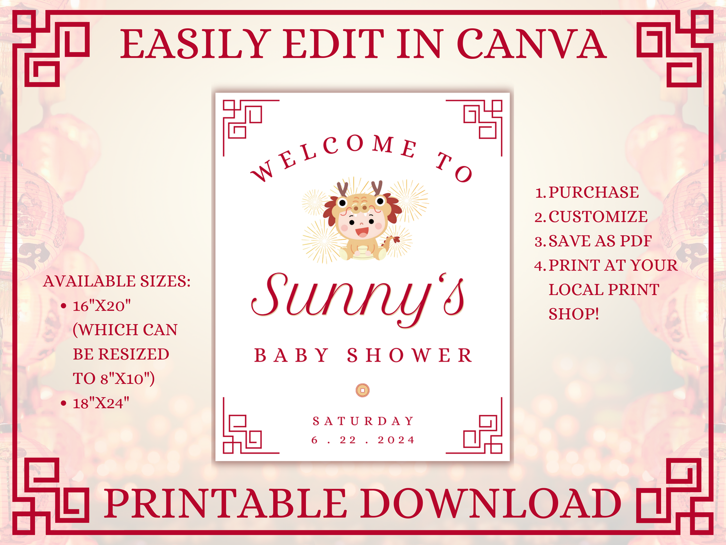 Year of the Dragon Baby Shower Welcome Sign
