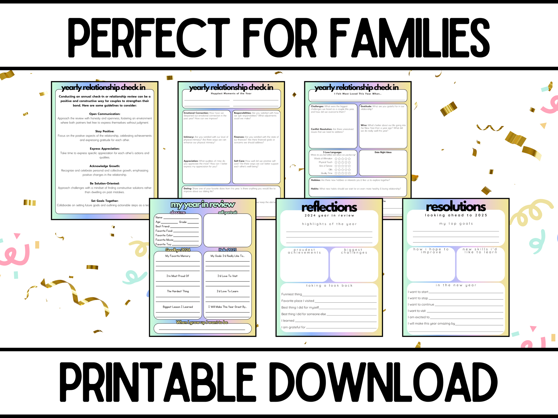 year in review worksheets