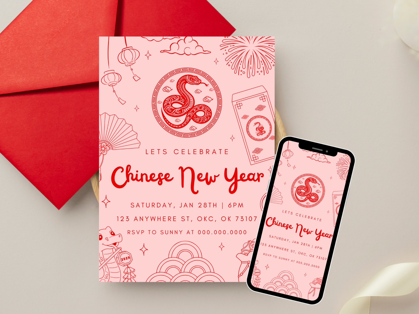 Chinese New Year, Year of the Snake Party Invitation