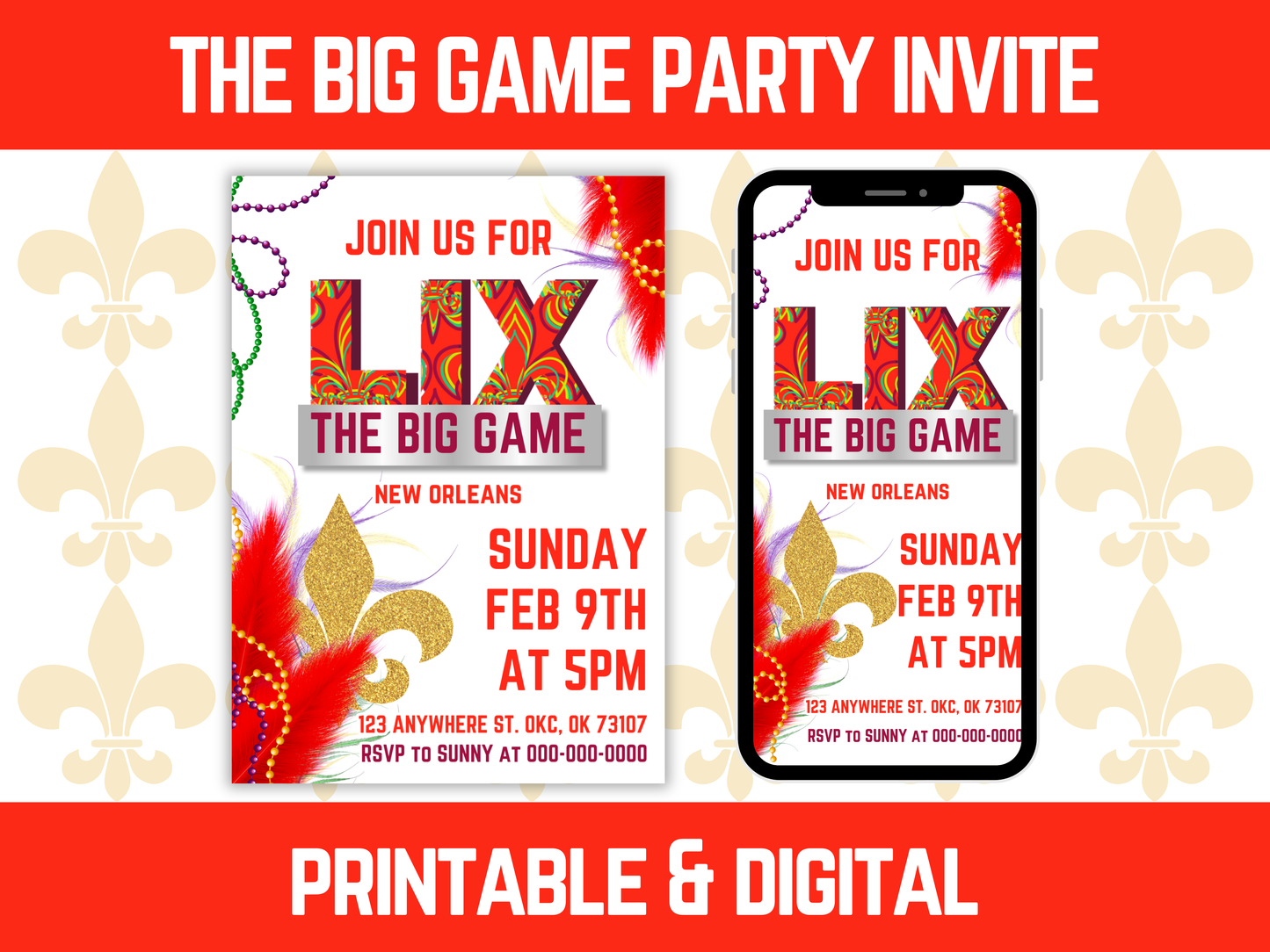 Editable 2025 Superbowl Party Invitation