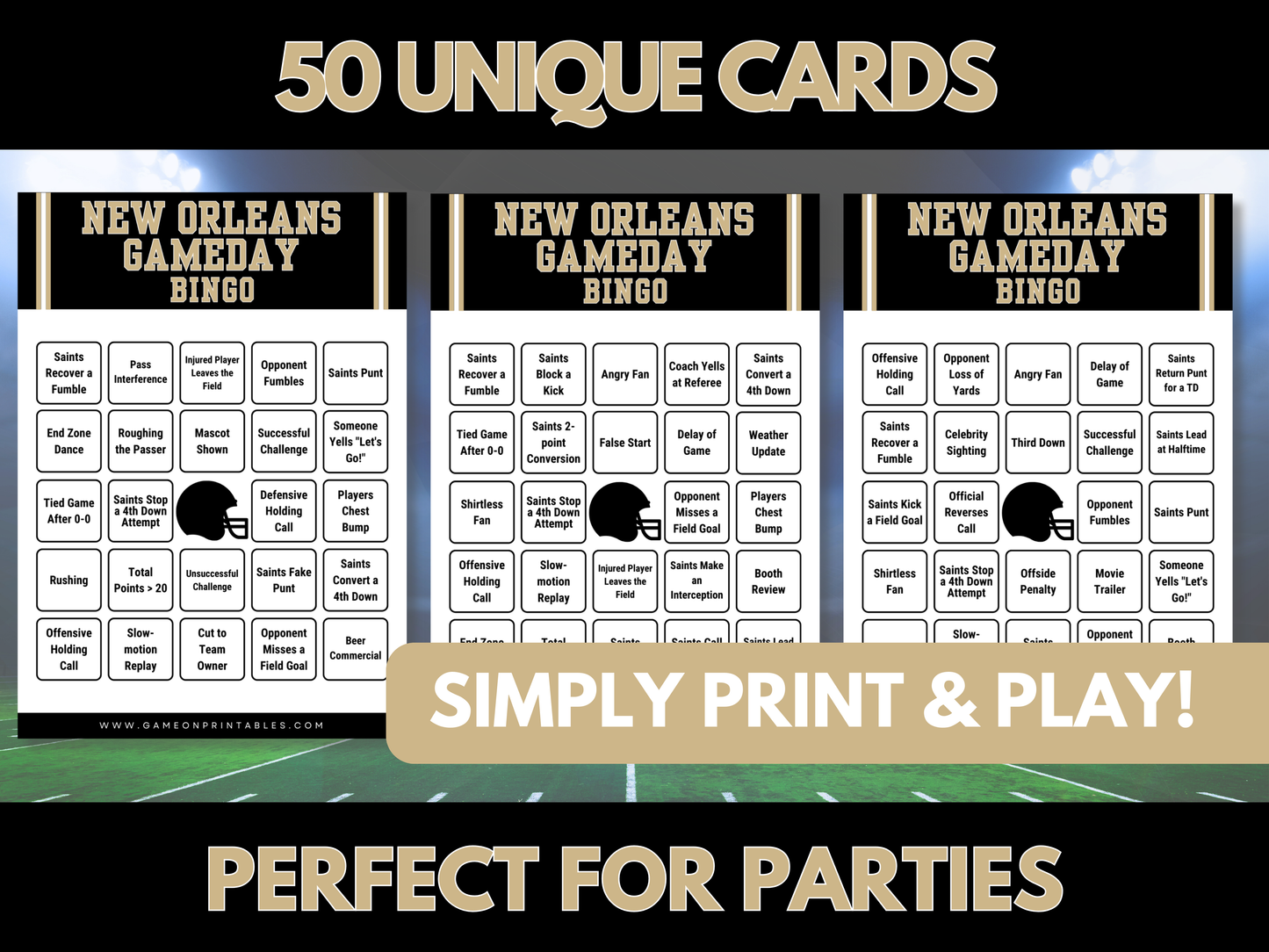 New Orleans Game Day Football Bingo Cards