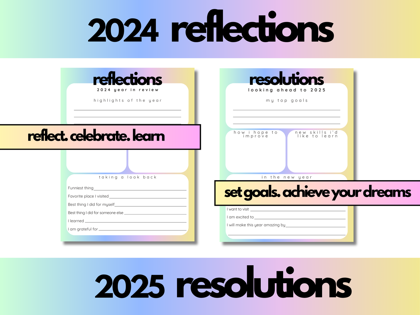 New Years Game Bundle | NYE Party Games | 2024 Year In Review | 2025 Resolutions | Printable Games