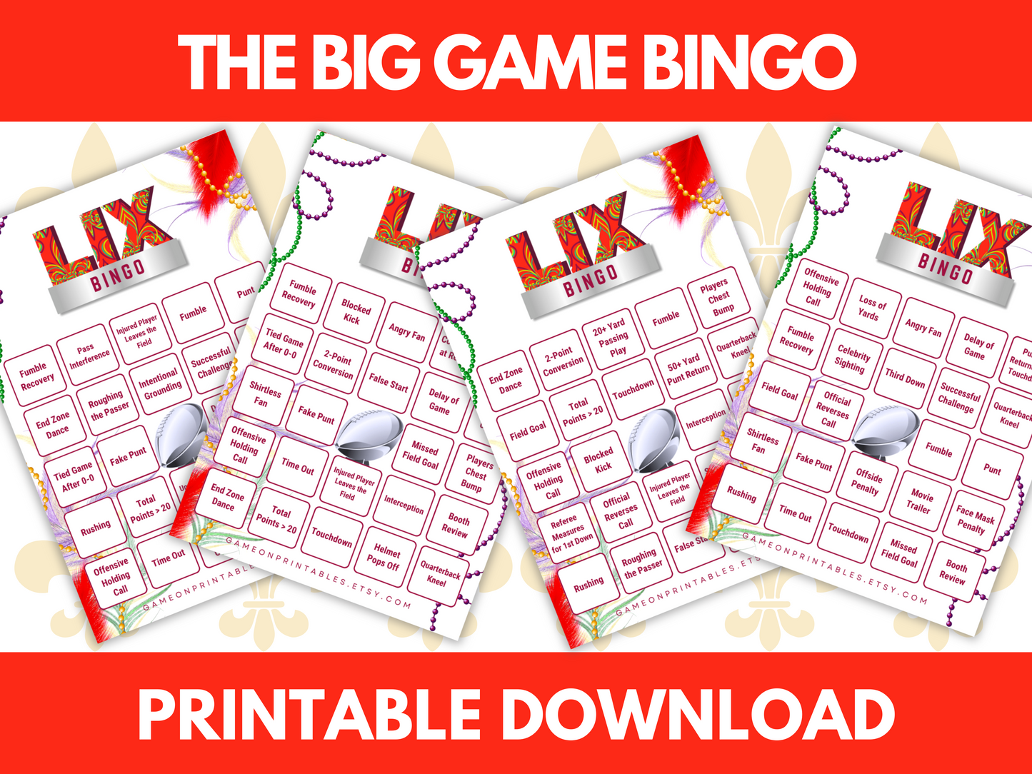 Superbowl 2025 Bingo Cards