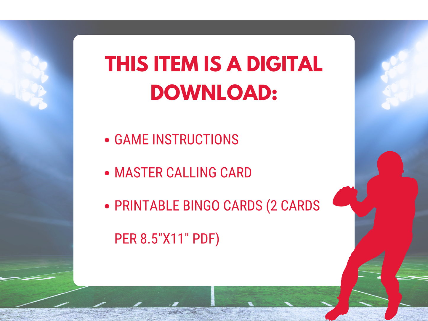 Kansas City Football Bingo | Game Day Bingo | KC Football Party Games | 50 Printable Bingo Cards