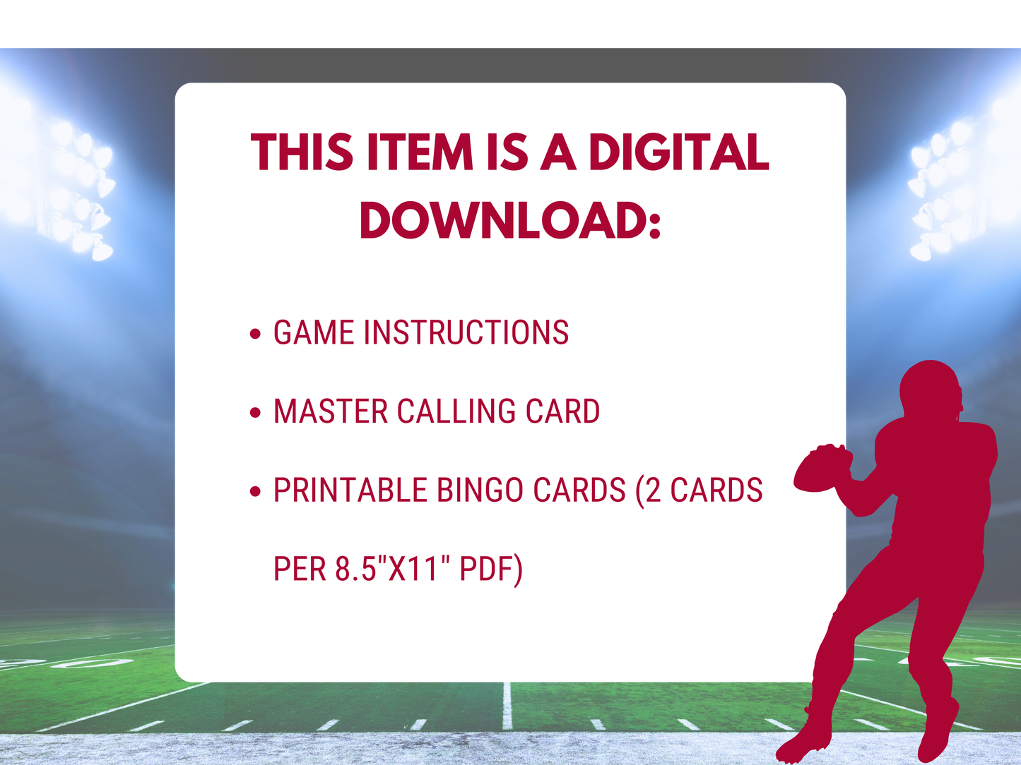 Arizona Football Bingo | Game Day Bingo | Football Party Games | 50 Printable Bingo Cards