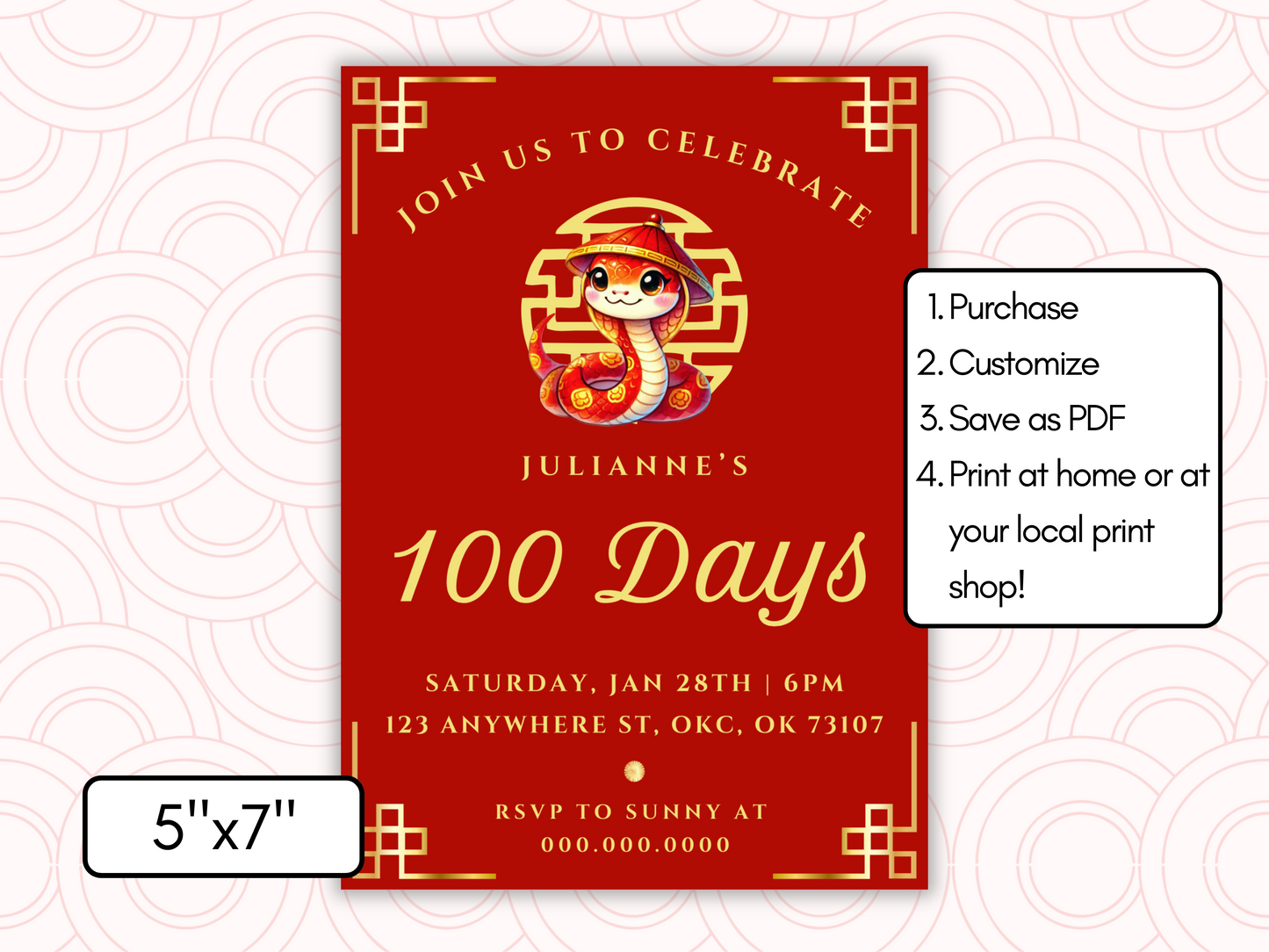100 day, red egg and ginger party invitation