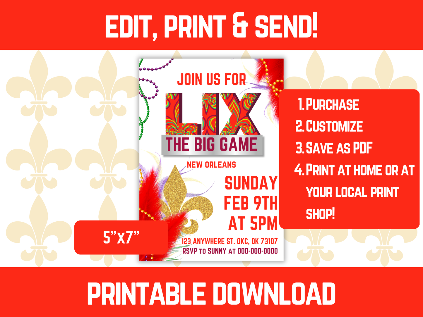 Editable 2025 Superbowl Party Invitation