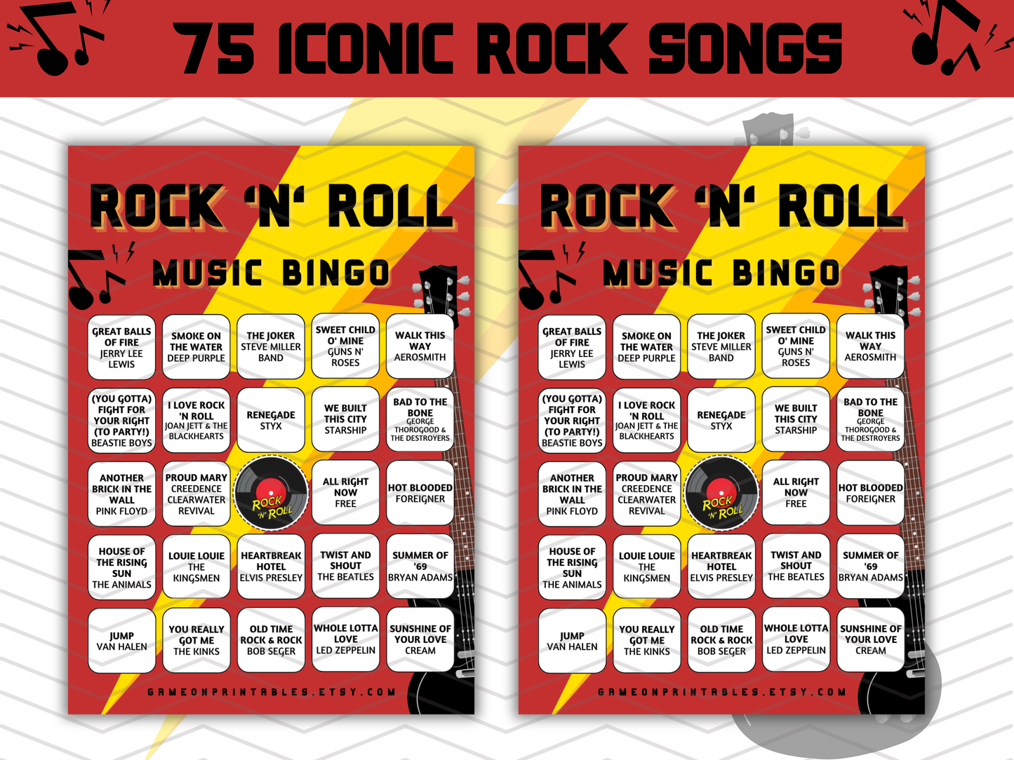 Rock n Roll Music Bingo with Playlist