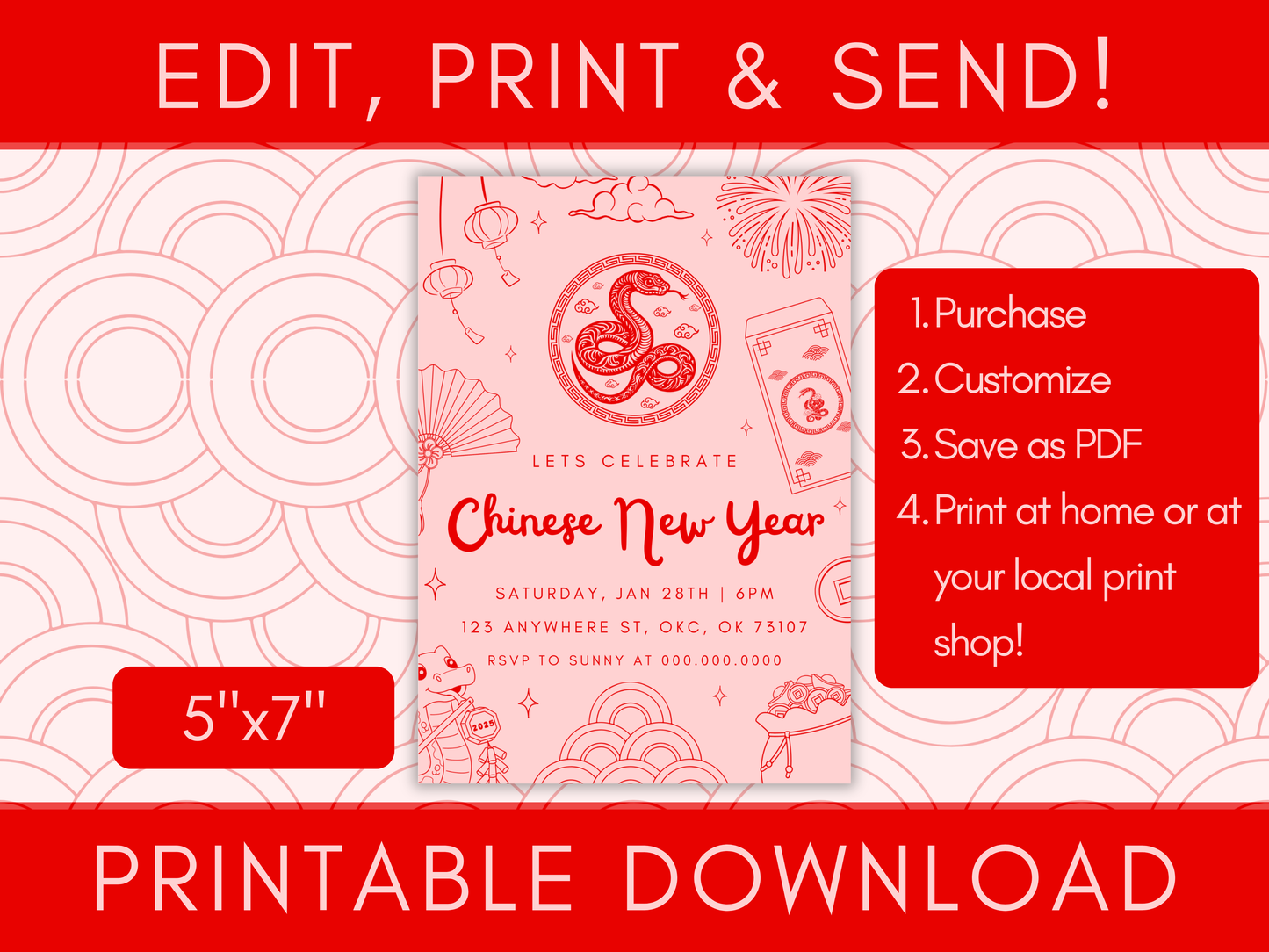 Chinese New Year, Year of the Snake Party Invitation