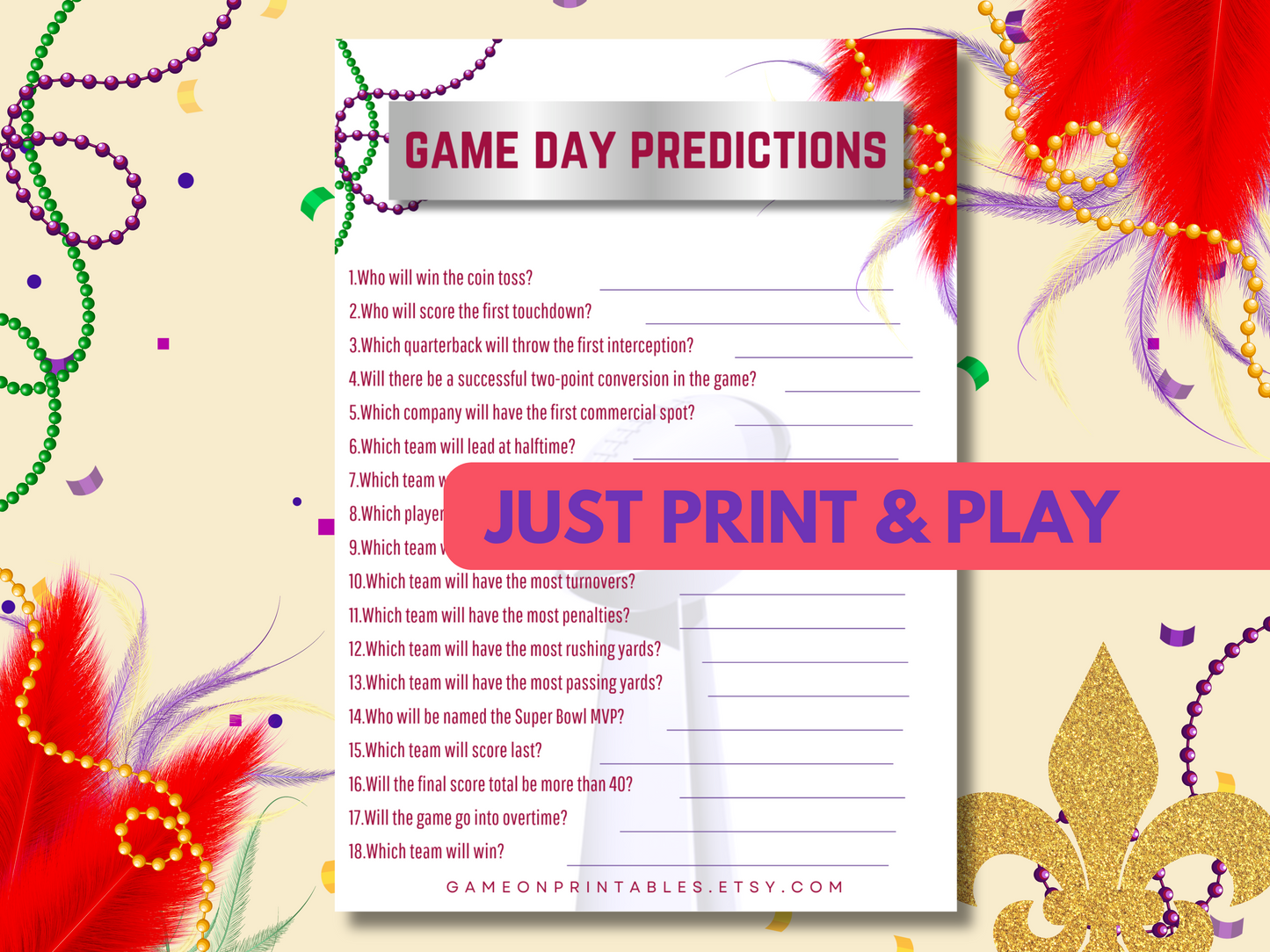 Superbowl Party Games - Bingo, Trivia, Football Pool Squares