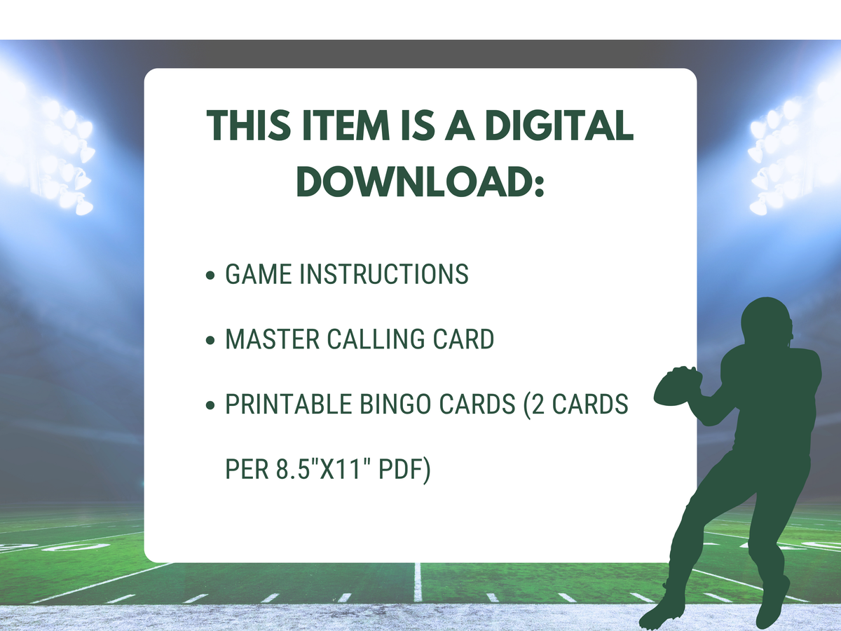 Green Bay Football Bingo | Game Day Bingo | Football Party Games | 50 Printable Bingo Cards
