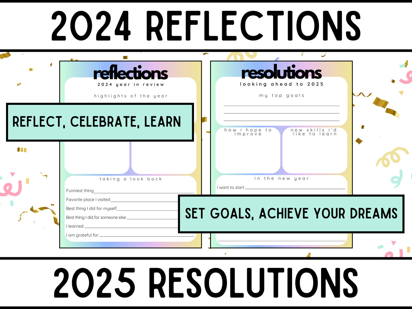 NYE reflections worksheets