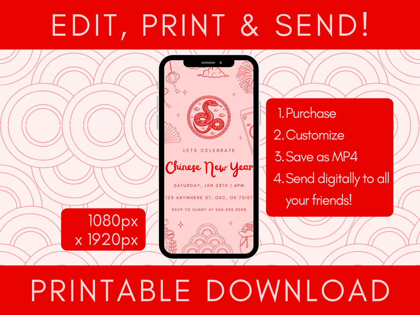 Chinese New Year, Year of the Snake Party Invitation