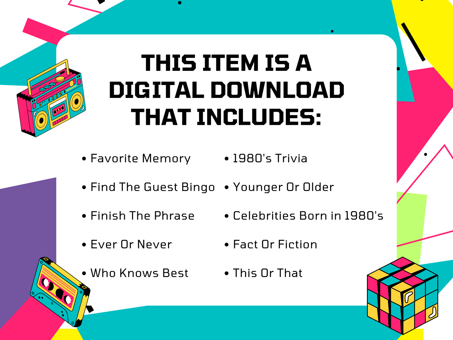 80s themed printable birthday party games