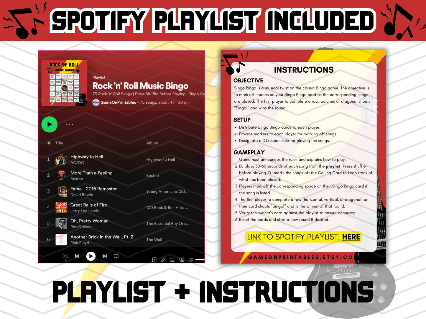 Rock n Roll Music Bingo with Playlist
