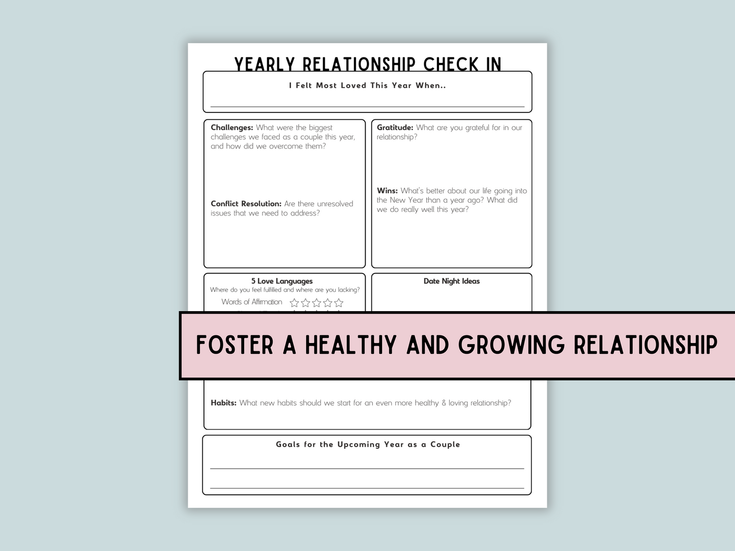 Yearly Relationship Review - Marriage Activity Printable