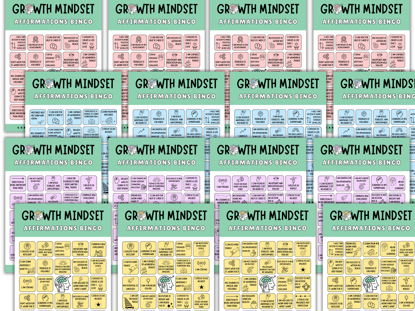 Affirmations Bingo Card Set for Kids