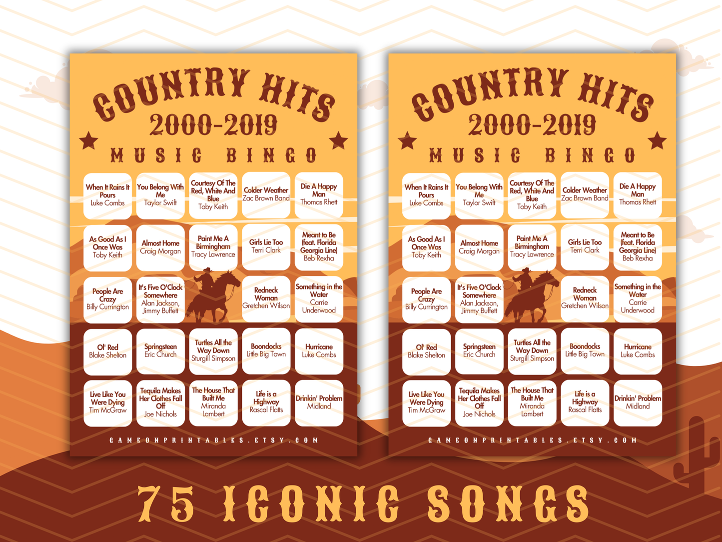 Country Hits Music Bingo with Playlist