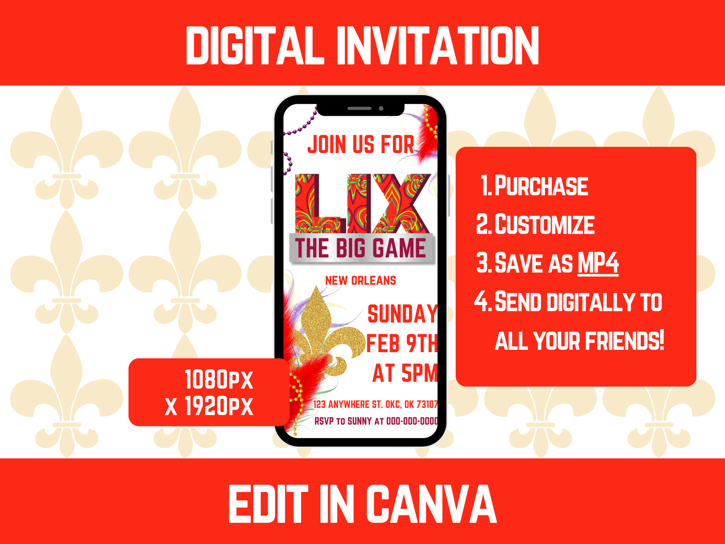 Editable 2025 Superbowl Party Invitation
