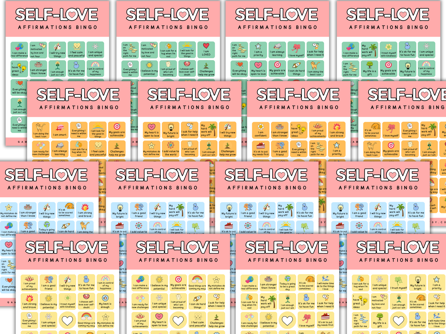 self-love affirmations bingo cards