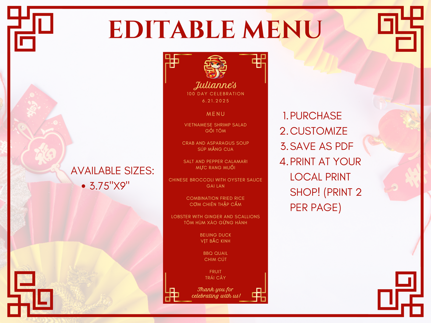 100 Day Celebration Party Bundle | Year of the Snake | Digital | Printable | Editable