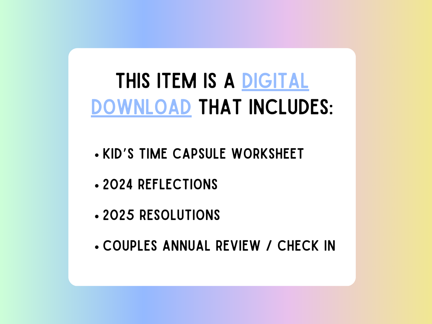 Year in Review Family Activity Bundle |  Resolutions | Kids Time Capsule | Relationship Check In | Printable Game
