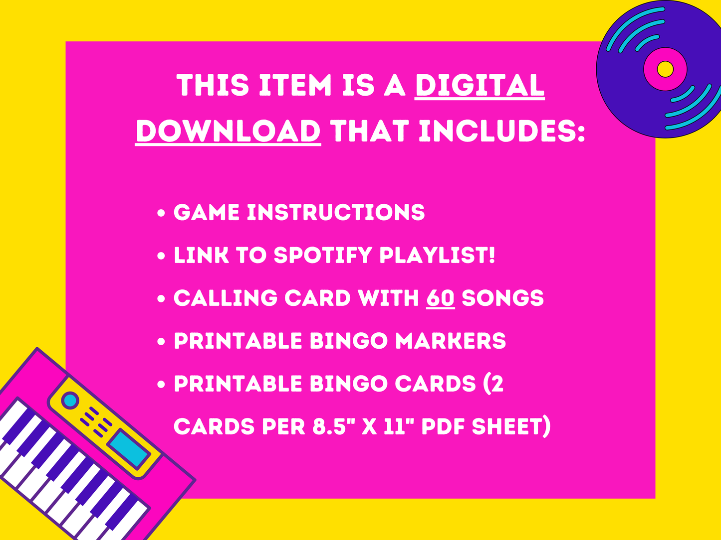New Wave Music Bingo With Playlist | 80s Music Party Games | Printable Games