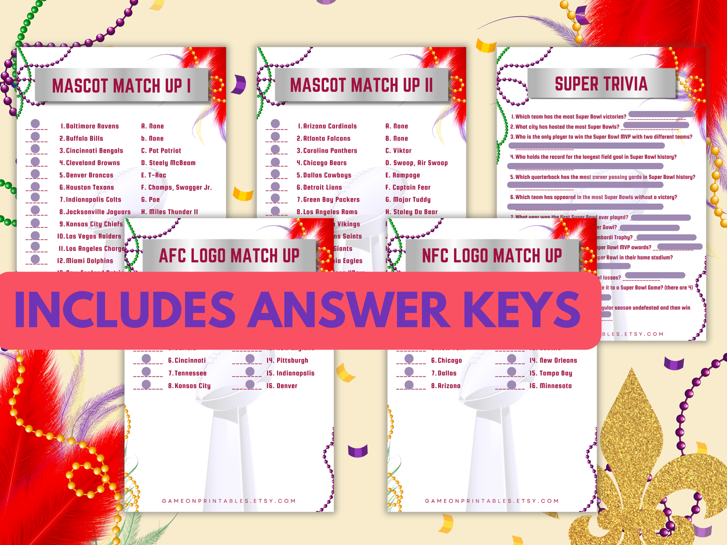 Football Party Game Bundle 2025 | The Big Game | Football Squares, Trivia & Bingo | Printable Games