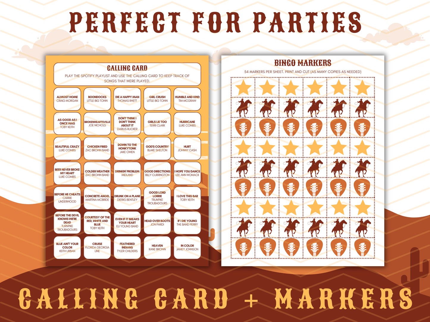 Country Hits Music Bingo with Playlist