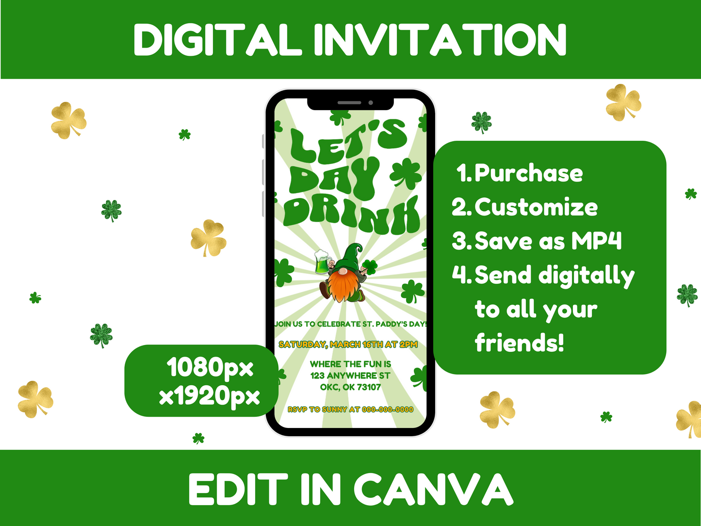 St Patricks Day, Lets day drink party invitation