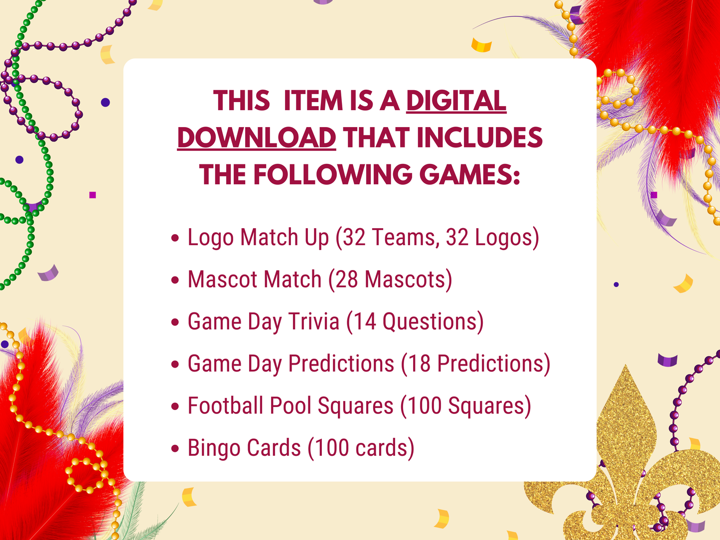 Football Party Game Bundle 2025 | The Big Game | Football Squares, Trivia & Bingo | Printable Games