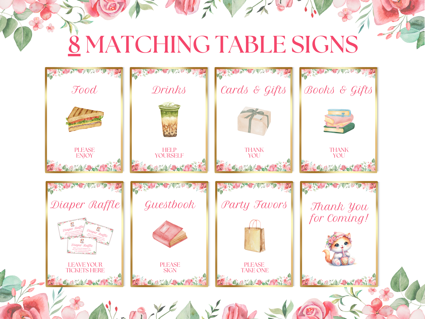 Cu-tea Cat Boba Baby Shower Party Bundle | Printable | Editable