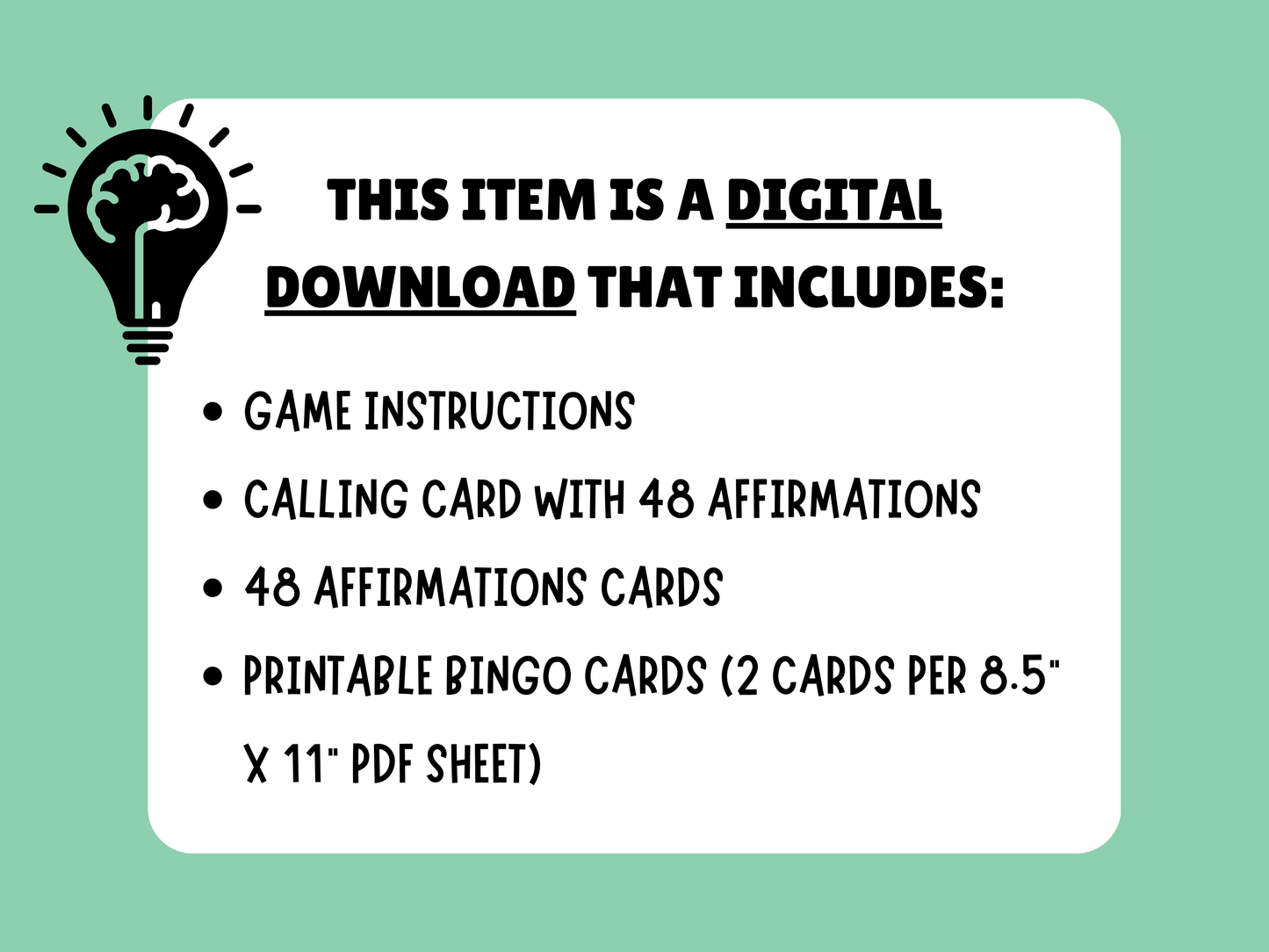Affirmations Bingo Card Set for Kids