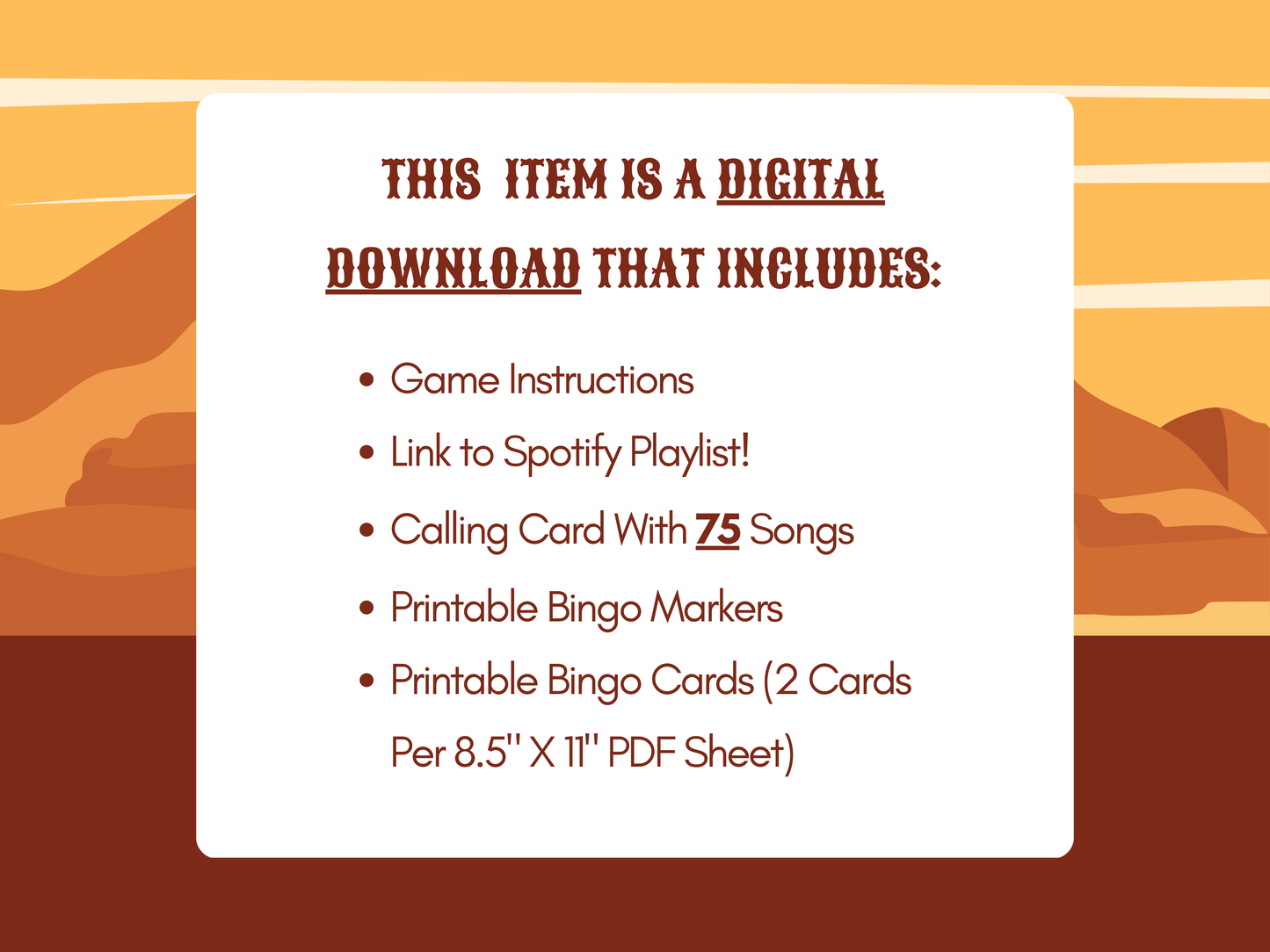 Country Hits Music Bingo with Playlist