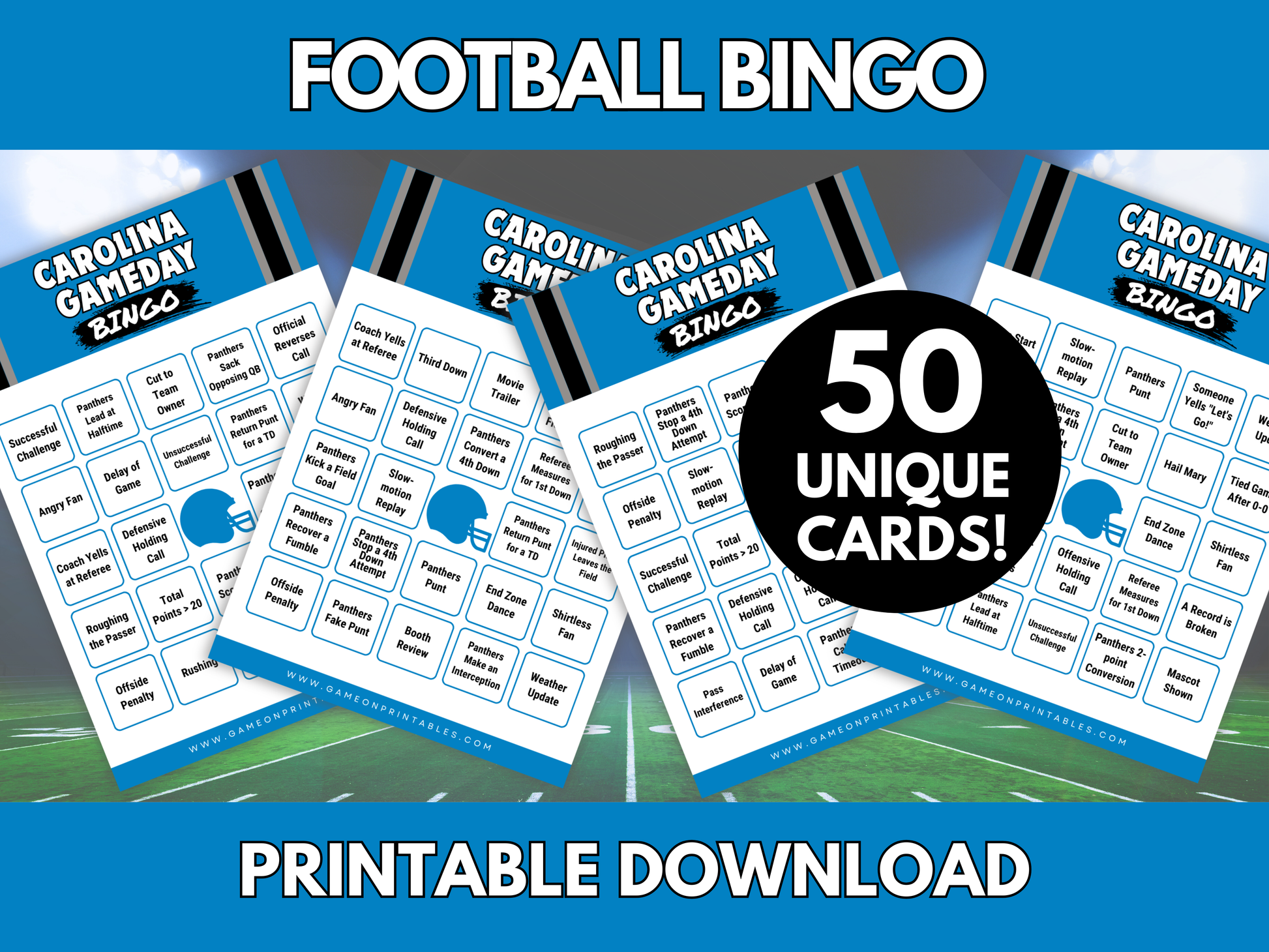 Carolina Game Day Football Bingo Cards