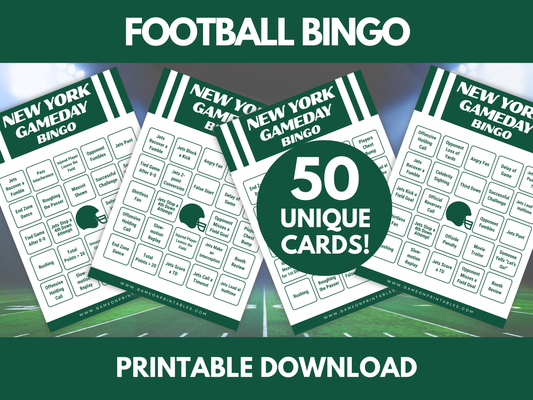 NY Football Bingo | NY Game Day Bingo | Football Party Games | 50 Printable Bingo Cards