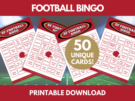 SF San Francisco Game Day Football Bingo Cards