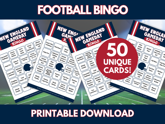  New England Football Bingo Card game