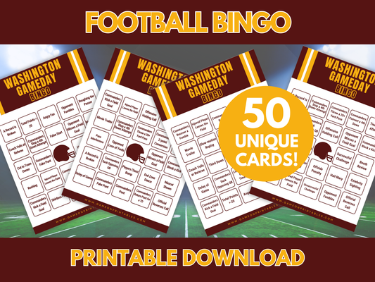 Washington Game Day Football Bingo Cards