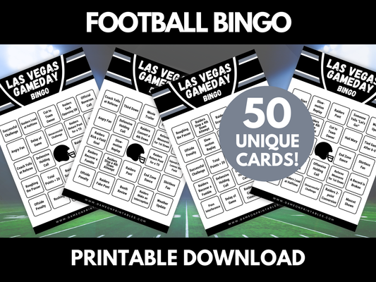 Las Vegas Football Bingo | Game Day Bingo | Football Party Games | 50 Printable Bingo Cards