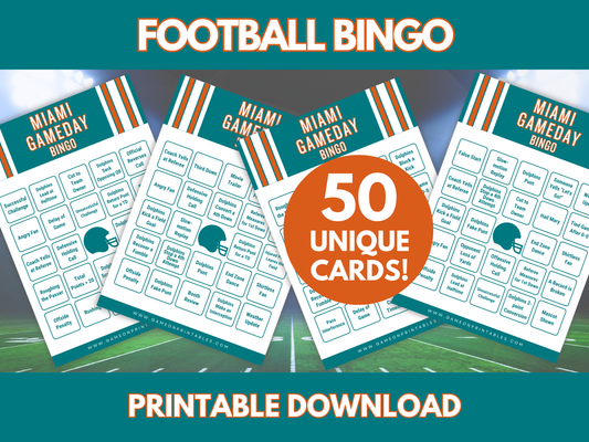 Miami Game Day Football Bingo Cards