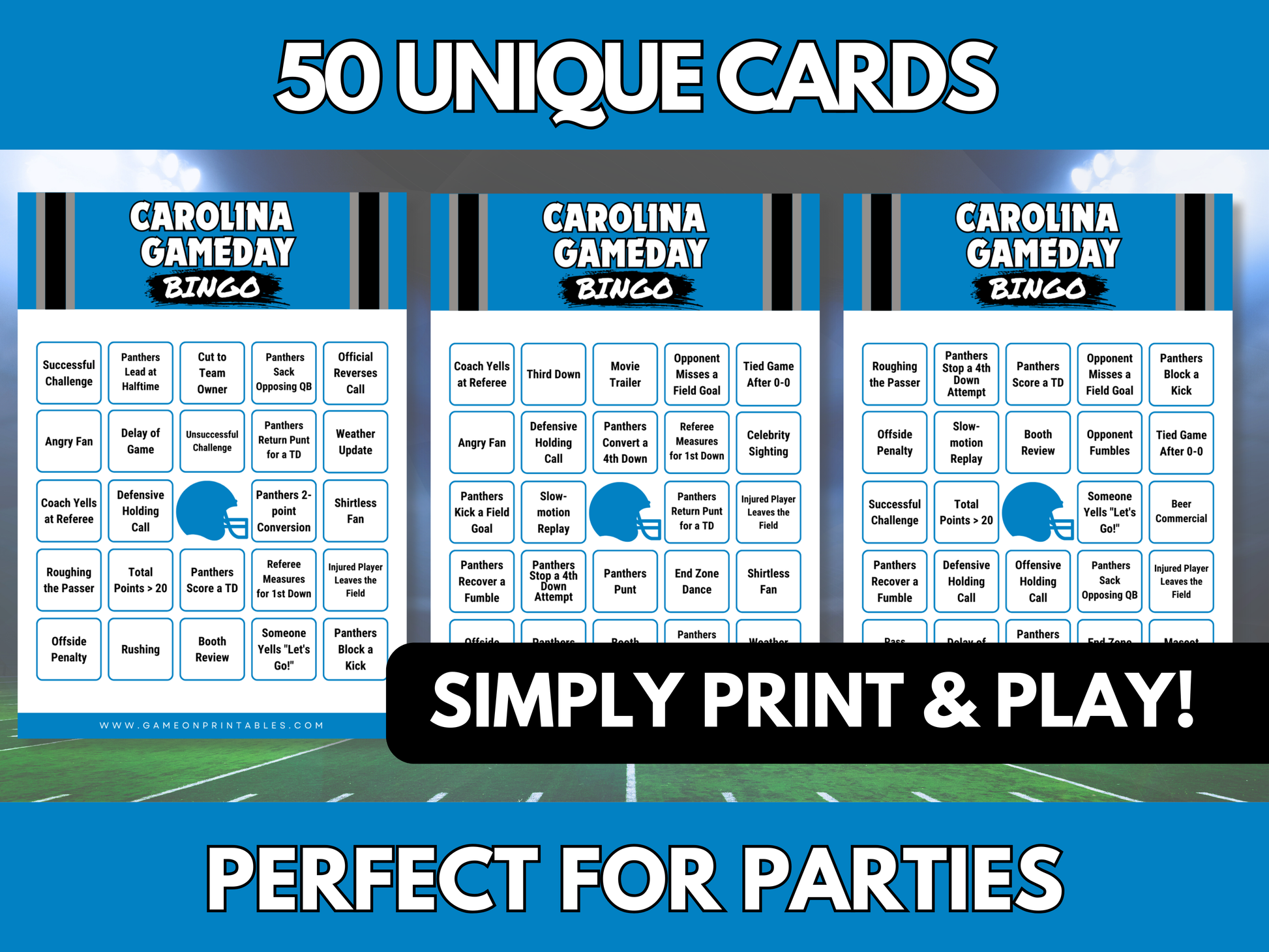 Carolina Game Day Football Bingo Cards