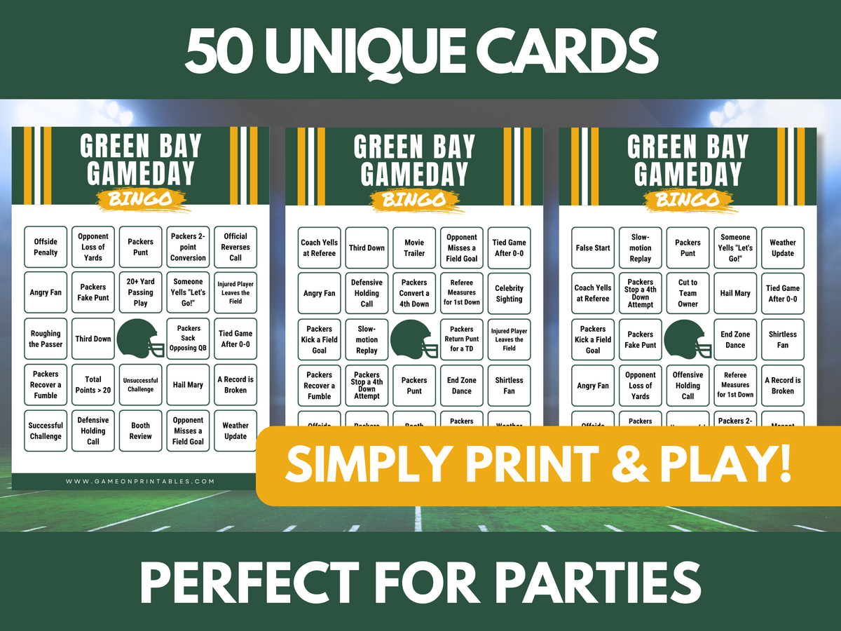 Green Bay Football Gameday Bingo