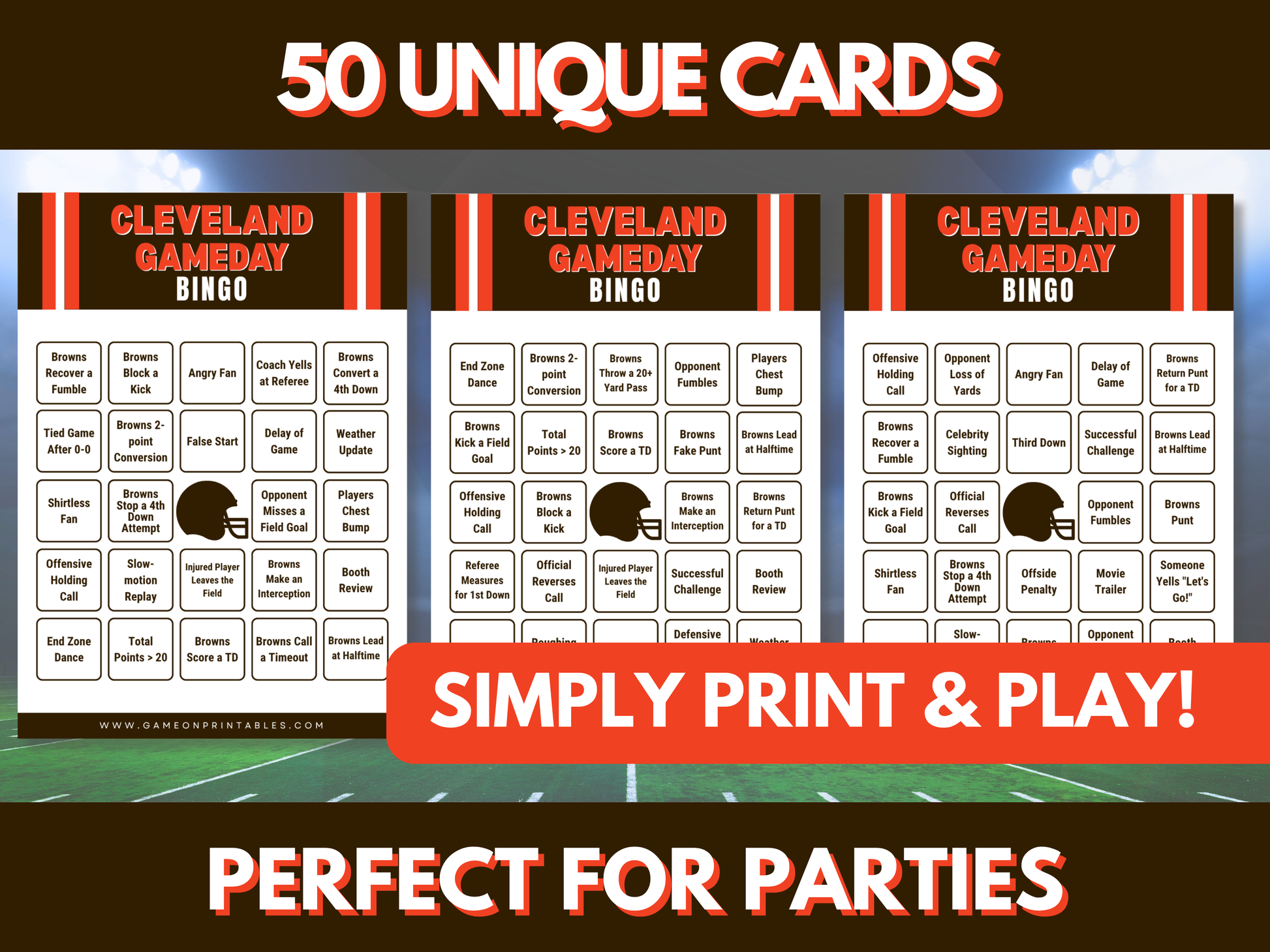 Cleveland Football Game Day Bingo Cards