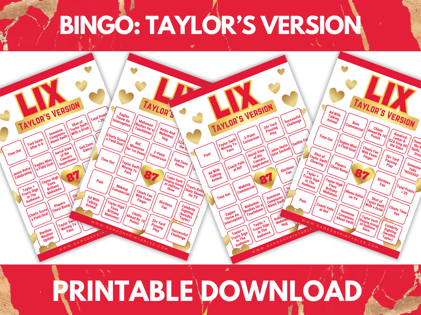 Swiftie Bowl Bingo 2025 | The Big Game Bingo 2025 | LIX Football Party Games l Printable
