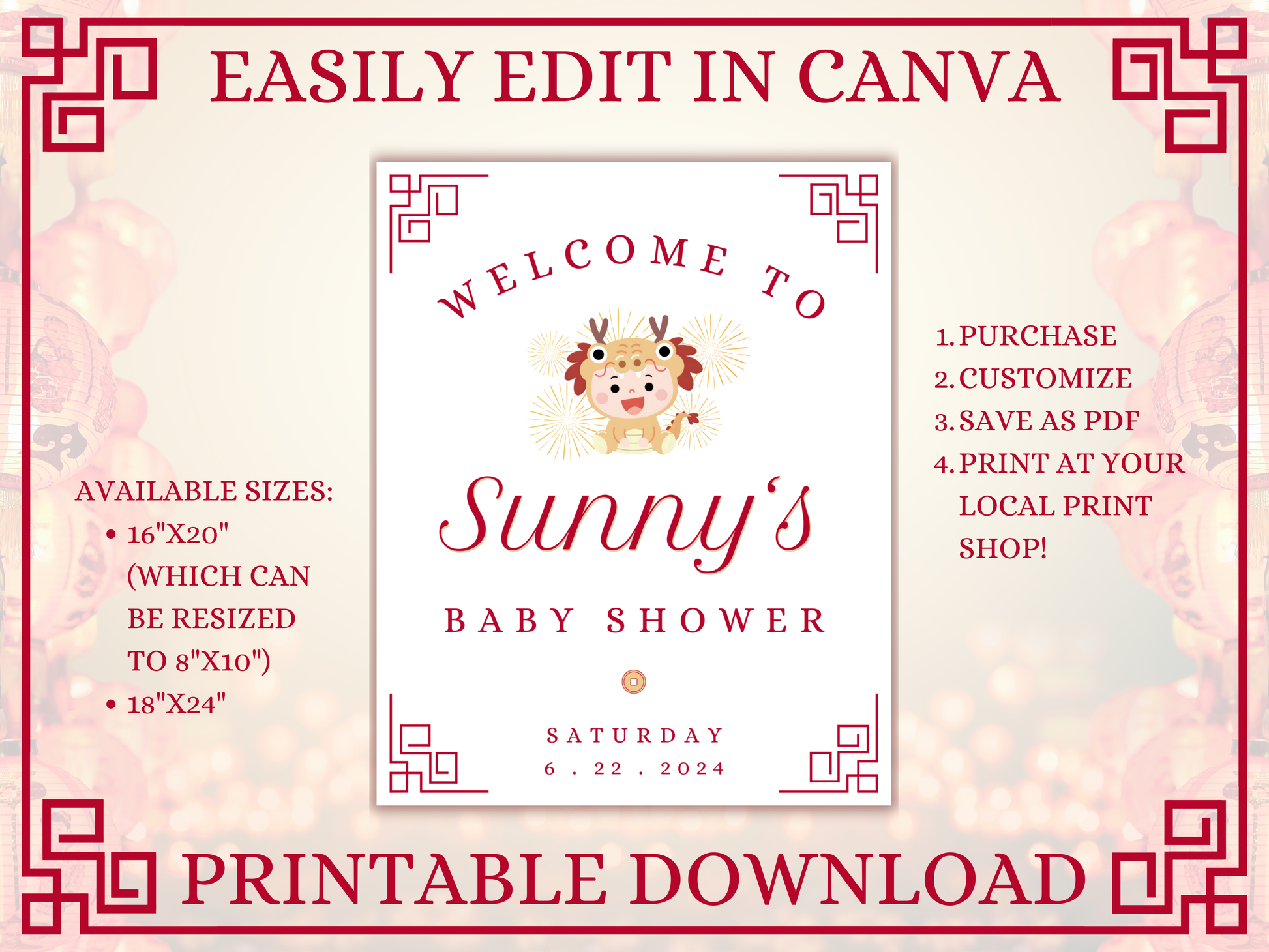 Year of the Dragon Baby Shower Welcome Sign