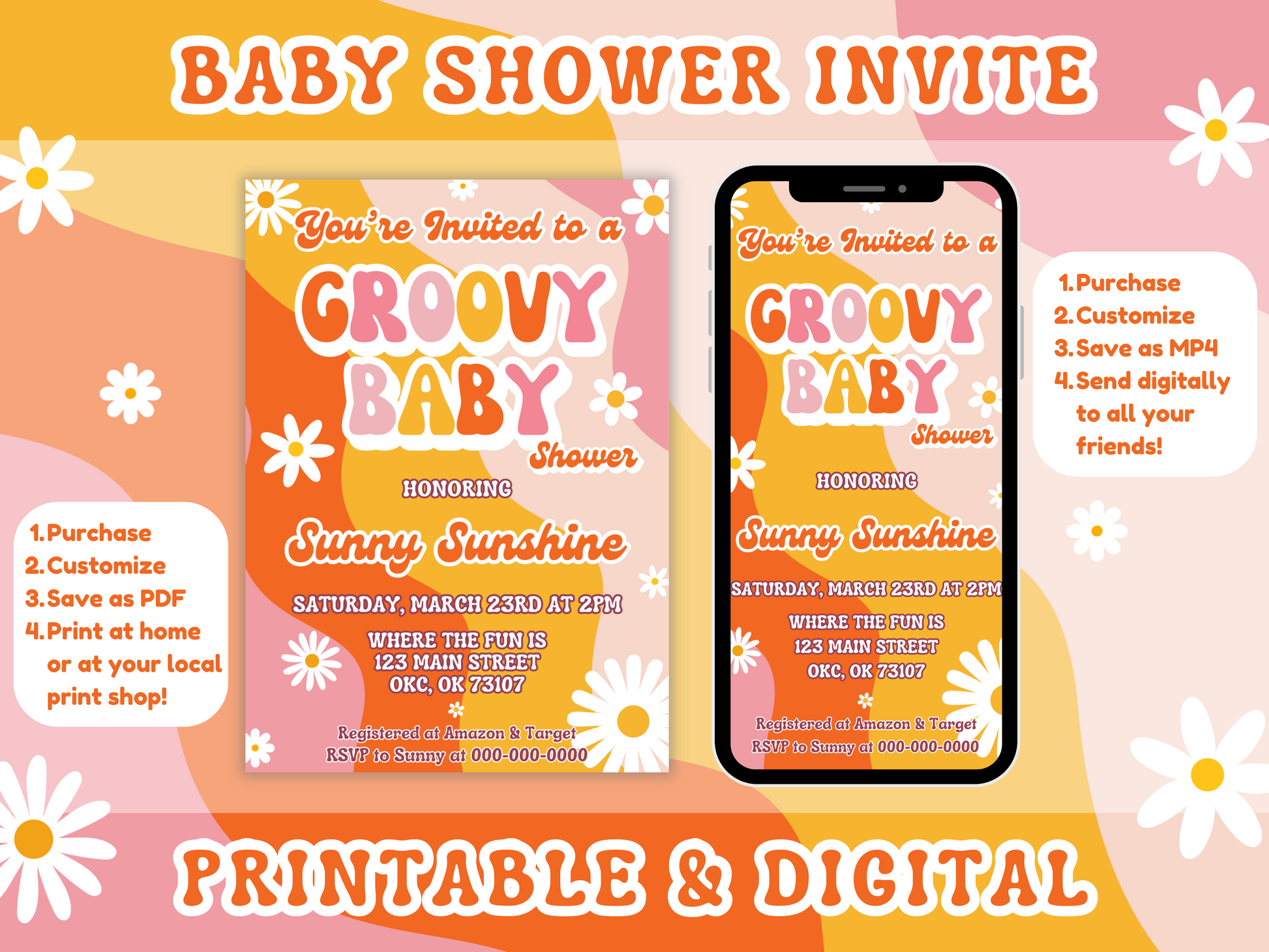 Groovy Baby Shower Printable Party Bundle