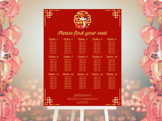 100 Day year of the snake seating chart
